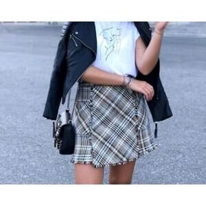 ZARA Women's Tweed Plaid Mini Skirt Dark Academia Preppy Small